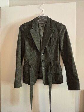 Banana Republic Dark Olive Green Wool Blend Military-Style Blazer
